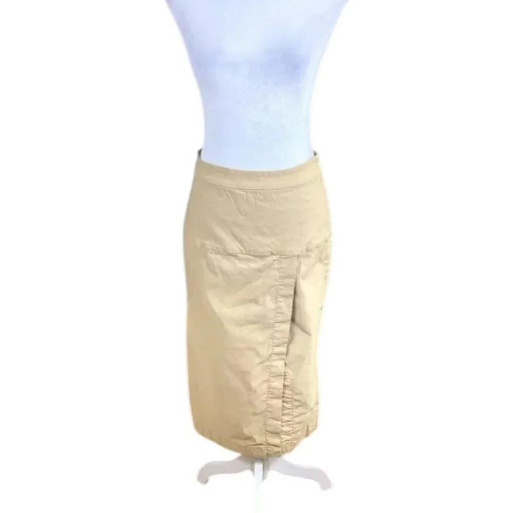 Anthropologie Skirt Linen Cotton Khaki Cream Toledo (6)